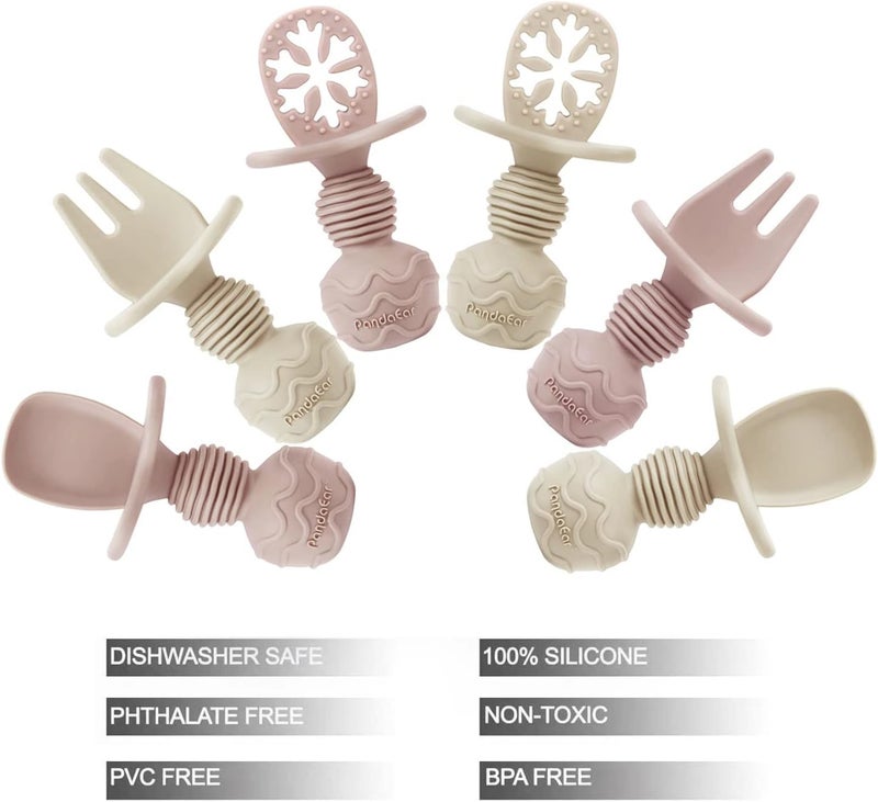 PandaEar طقم ملاعق وشوك سيليكون للأطفال 4 قطع، أدوات تغذية للأطفال، مستلزمات الفطام الذاتي للأطفال، ملعقة الأطفال للمرحلة الأولى لتغذية الأطفال بعمر 6 أشهر - Image 3